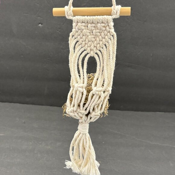 Handmade Macrame Air Plant Holder White Wooden Dowel‎ Grass 14”H Boho Hippie - Picture 6 of 9